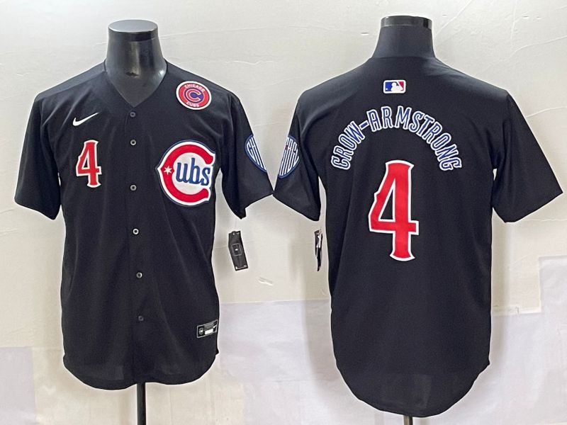 Men 2025 Chicago Cubs 4 Grow-Armstrong Black Retro Fashion Nike MLB Jersey style 3